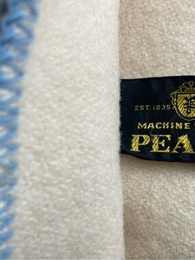 Vintage Pearce Cream Wool Blanket, 70” X 80”, with Contrast Stitching -